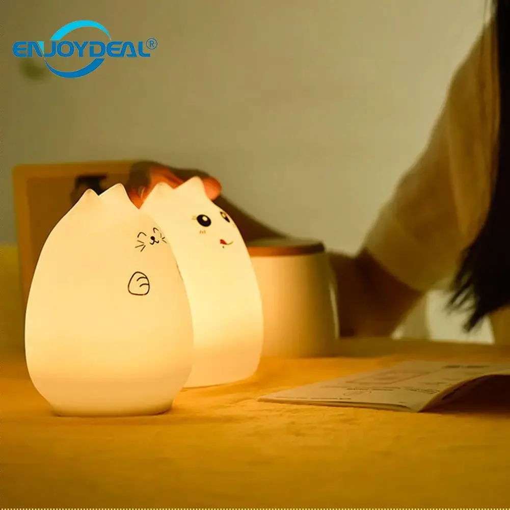 Multi-Color LED Animal Night Light Cute Cat Little Devil Silicone USB Rechargeable Lamp Children