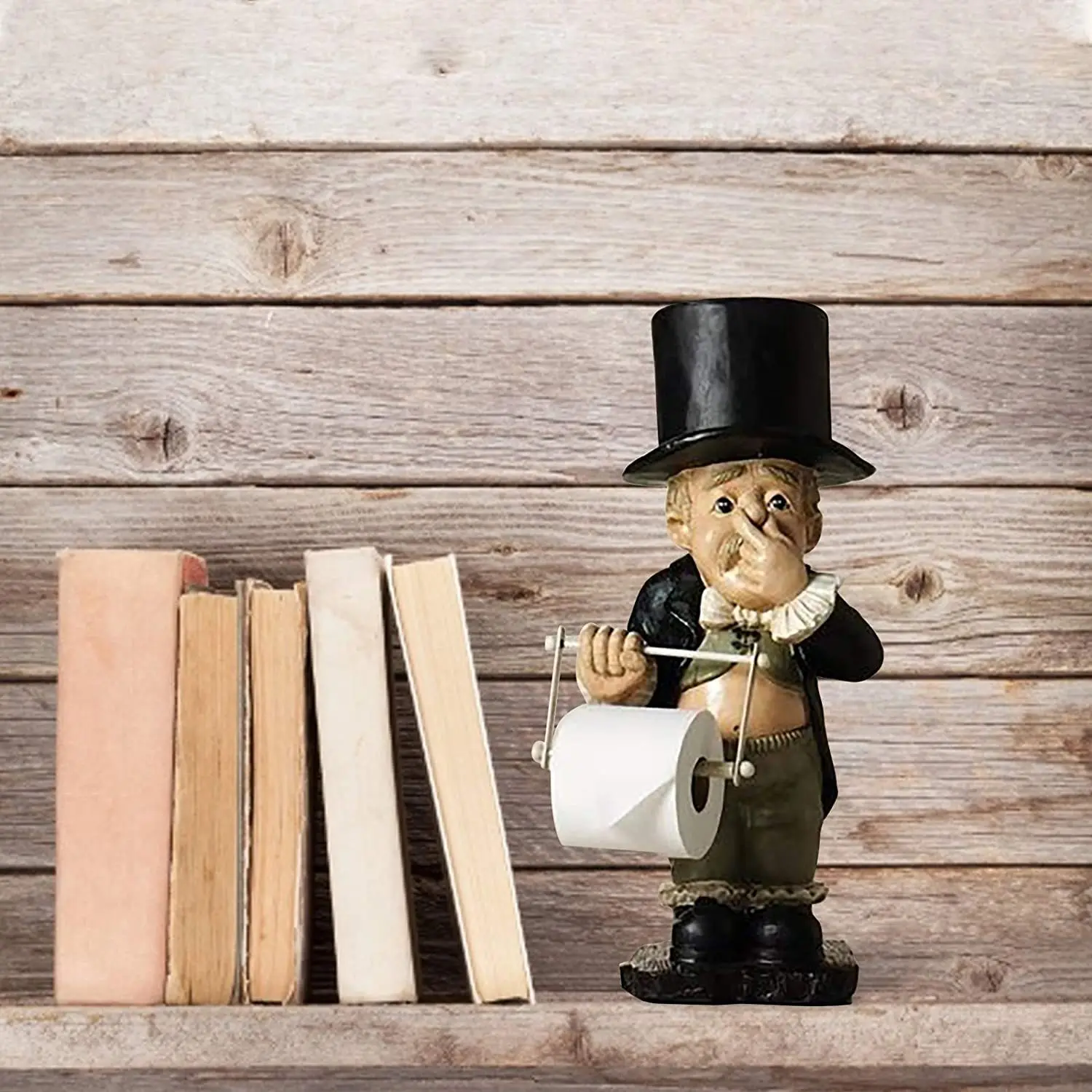 Stinky Butler Holding Nose Resin Sculptures with Roll Paper Holder Stand, Primitive Figurine, Home Table, Bathroom Decorations