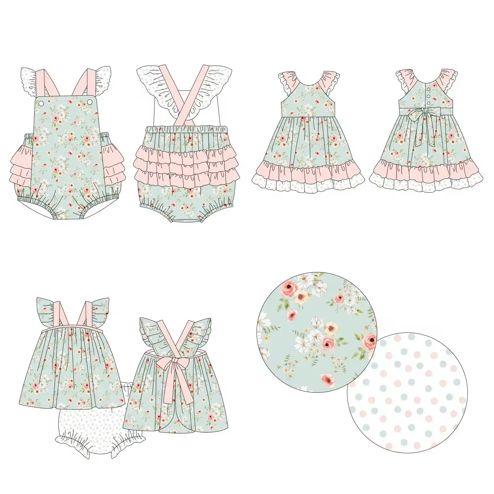 

Детский Кружевной Костюм в горошек, с цветочным принтом