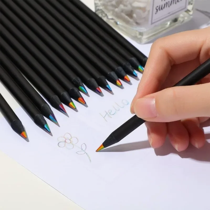 10/20PCS  7-color kawaii black wood rainbow core colored pencil gel pen wooden pencil art supplies stationery school supplies image 6