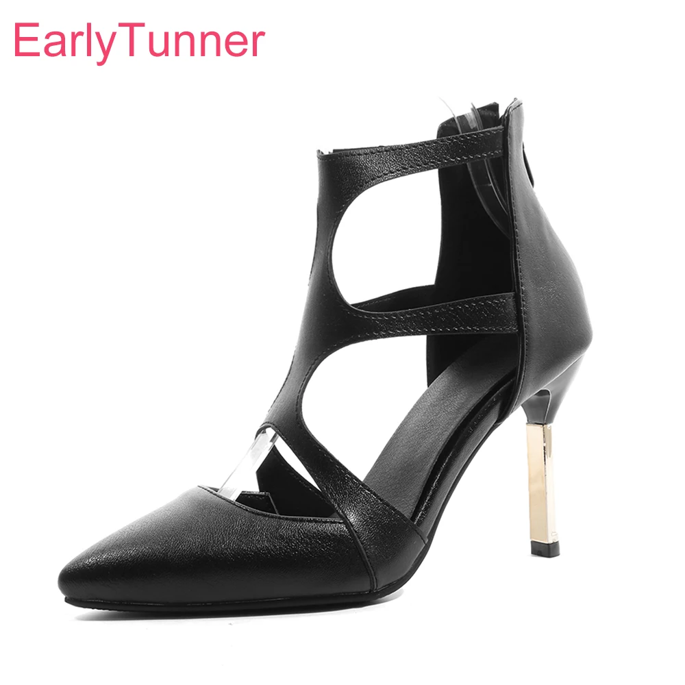 

Новые летние модные черные леопардовые женские сандалии-гладиаторы на высоком тонком каблуке, женские туфли плюс маленький большой размер 12, 32, 436, 48