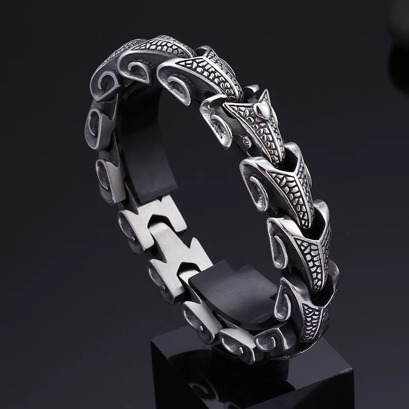 

Fongten 22cm Dragon Chain Bracelets For Men Stainless Steel Men Bracelet Bangles Gothic Silver Color Wrist Jewelry