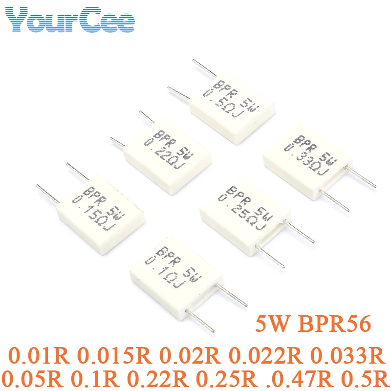 5pcs 5W BPR56 Non-inductive Ceramic Cement Resistor Resistance 0.01R~0.5R 0.01R 0.015R 0.022R 0.033R 0.05R 0.1R 0.22R 0.25R