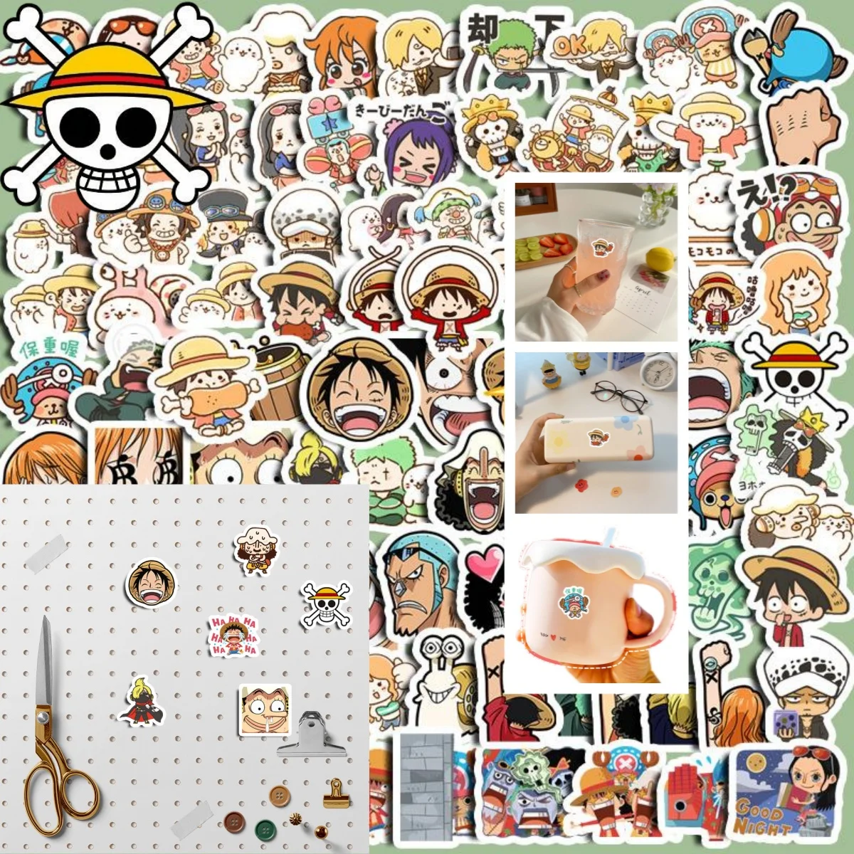 100~500Pcs Japan Anime One Piece Figure Luffy Toy Sticker Notebook Motorcycle Skateboard Computer Mobile Phone Sticker Toy Gifts