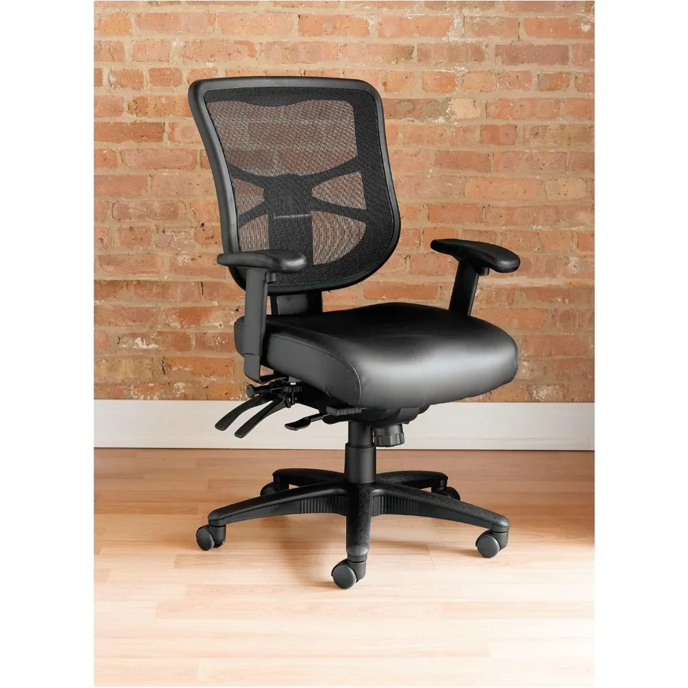 EL4215 Elusion Series Mesh-Multifunktionsstuhl mit mittlerer Rückenlehne, schwarzes Leder