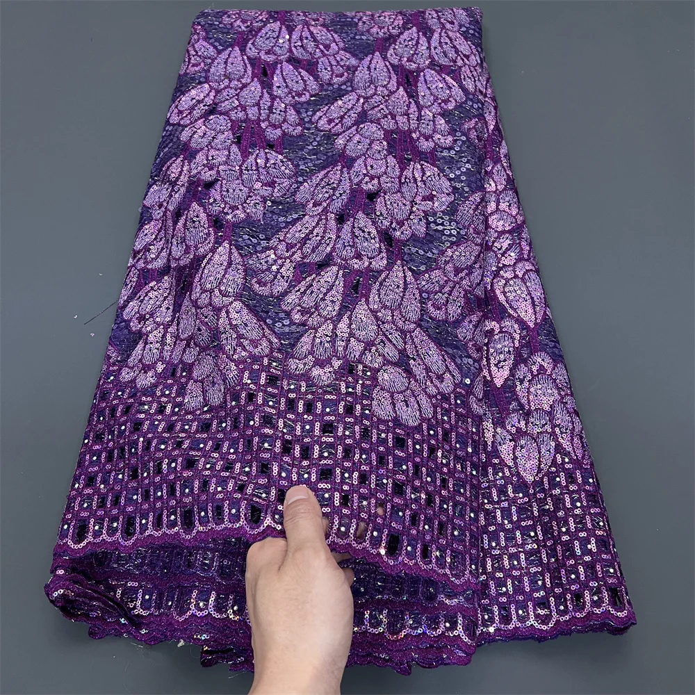2025 High Quality African Nigerian Tulle Lace Fabric Sequins Embroidery French Guipure Wedding Party Dress Beaded 5Yards