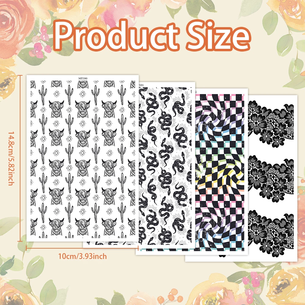 

Black & White Snake,Black Lace,Colorful Warped Checkerboard Water Transfer Decals for Polymer Clay, Edgy Jewelry Making Supplies