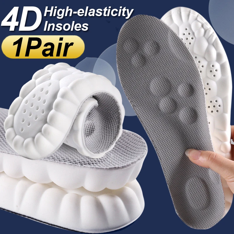 4D Orthopedic Sport Insoles Soft Breathable High-elasticity Shock Absorption Running Shoe Pad For Men Women Latex Massage Insole