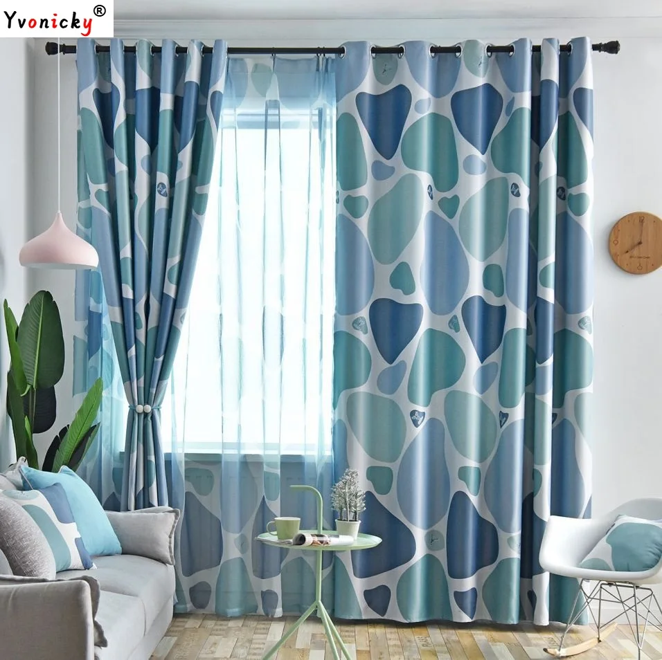 Nordic Style 3D Digital Cobblestone Printed Blackout Curtains for Living Room Bedroom Modern Simple Blue Cortinas Window Drapes