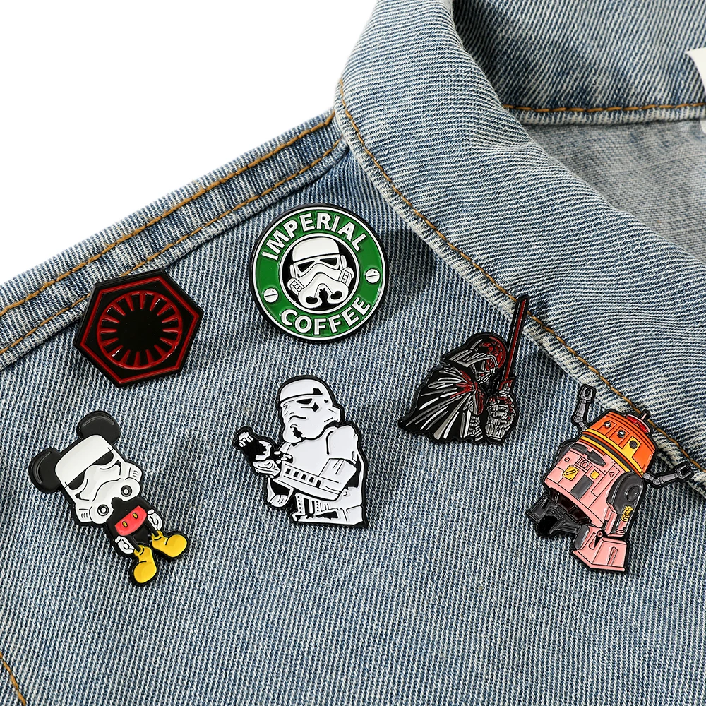 6pcs Star Wars Darth Vader Stormtrooper Ename Pins Cartoon Collectible Badges Jewelry Backpack Accessories Lapel Brooches