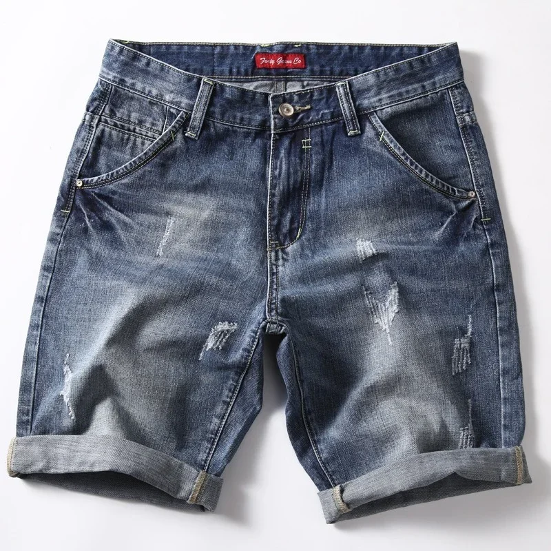 Short en jean gris pour homme, pantalon en coton de bonne qualité, longueur aux genoux, grande taille 42, nouvelle collection été