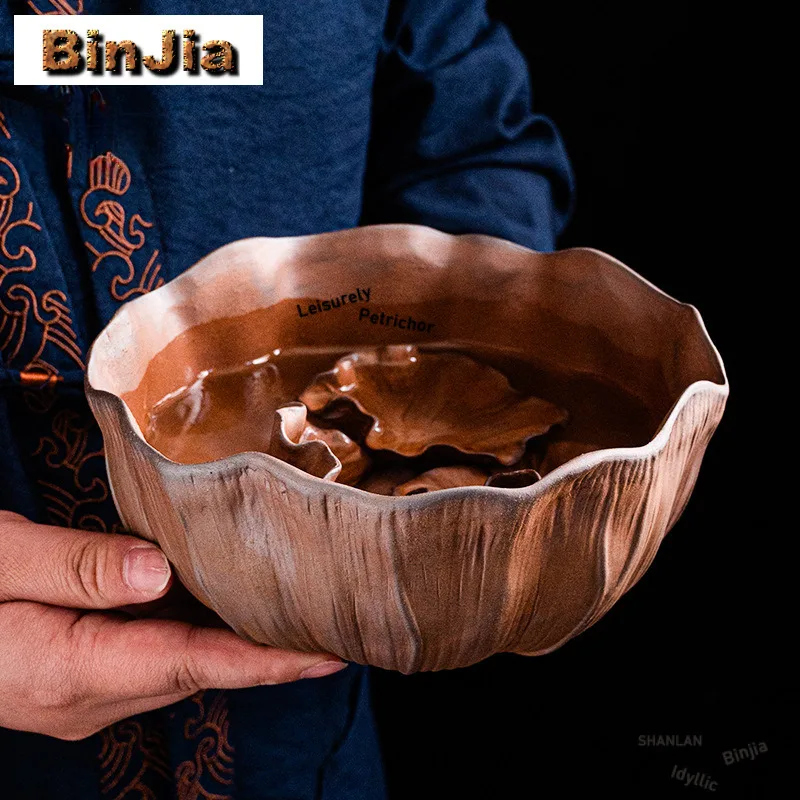 1200ml Large Lotus Leaf Coarse Pottery Jianshui Tea Cup Wash Tea Residue Bucket Tea Garbage Can Household Chaxi Drinkware Craft