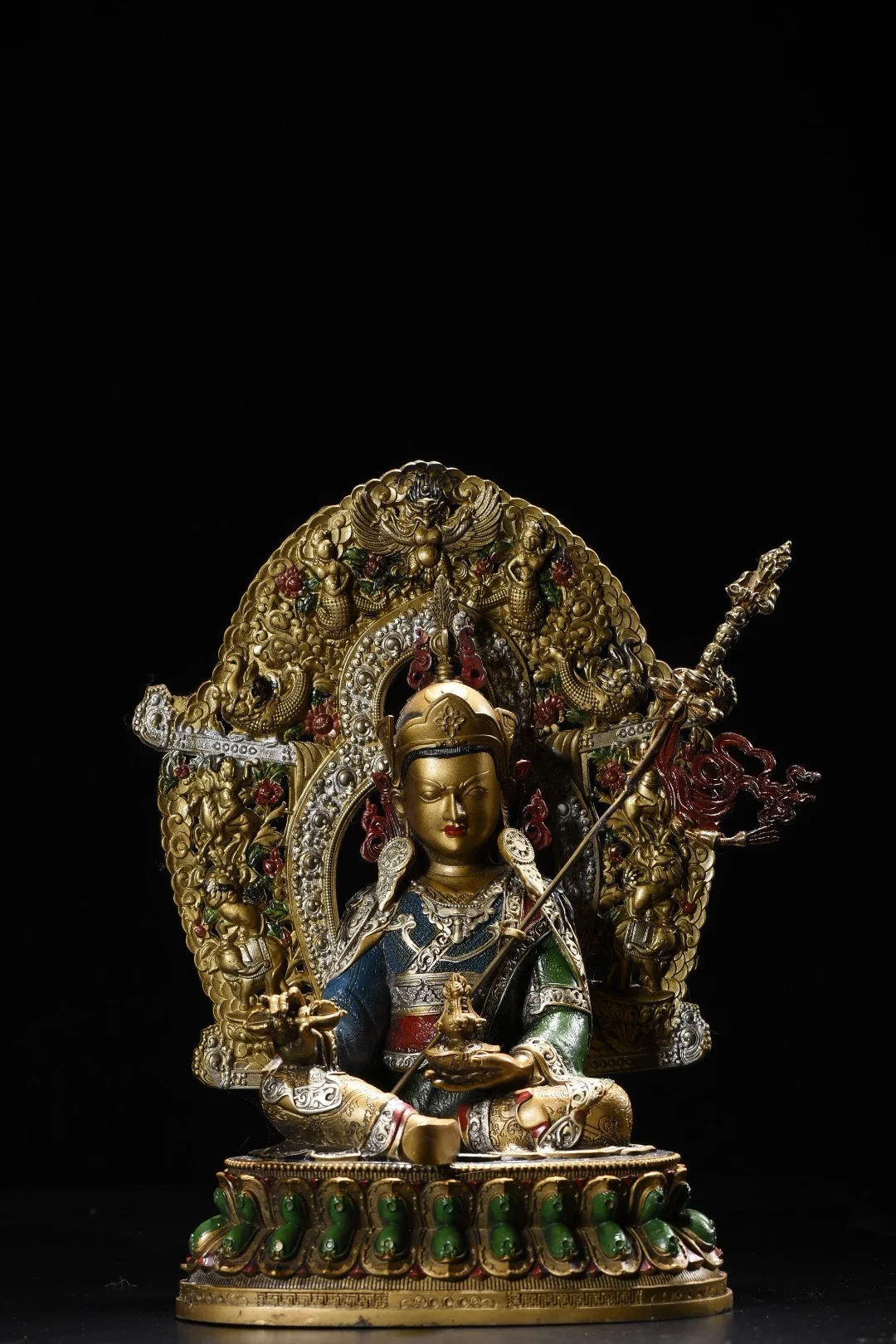 Nepalese folk Bronze Painted GARUDA Beast Texture Backlight Buddha Terrace Guru Rinpoche Sitting Buddha Amitabha Worship Hall