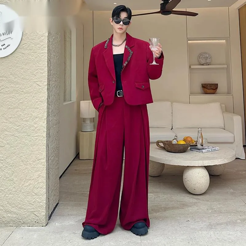 Niche Design Men's Suits Lapel Handmade Irregular Buttons Decoration Blazers Pleated Straight Leg Male Trousers BFD4