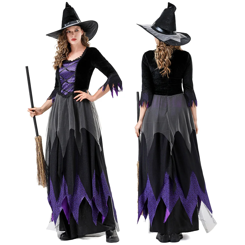 

Halloween Adult Dark Witch Costume Women's Lolita Performance Vampire Princess Dresses Clothes With Hat Carnival Party Gift