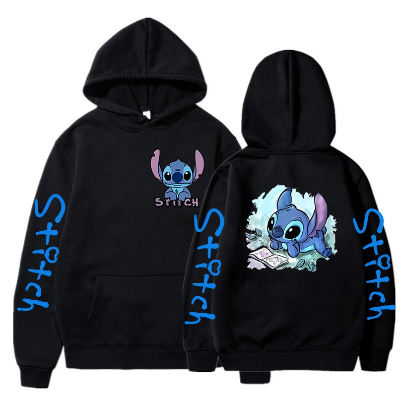 Vintage Winter Disney Stitch Hoodies Women Harajuku Cute Anime Sweatshirt Manga Streetwear Hoody Female Unisex