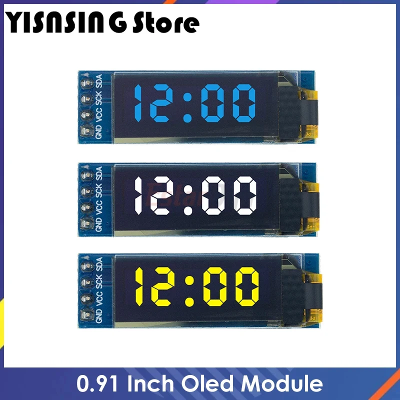 

Модуль дисплея EstarDyn I2C OLED 0,91 дюйма, белый/синий/желтый, драйвер OLED-экрана I2C, постоянный ток 3,3 В ~ 5 В для Arduino