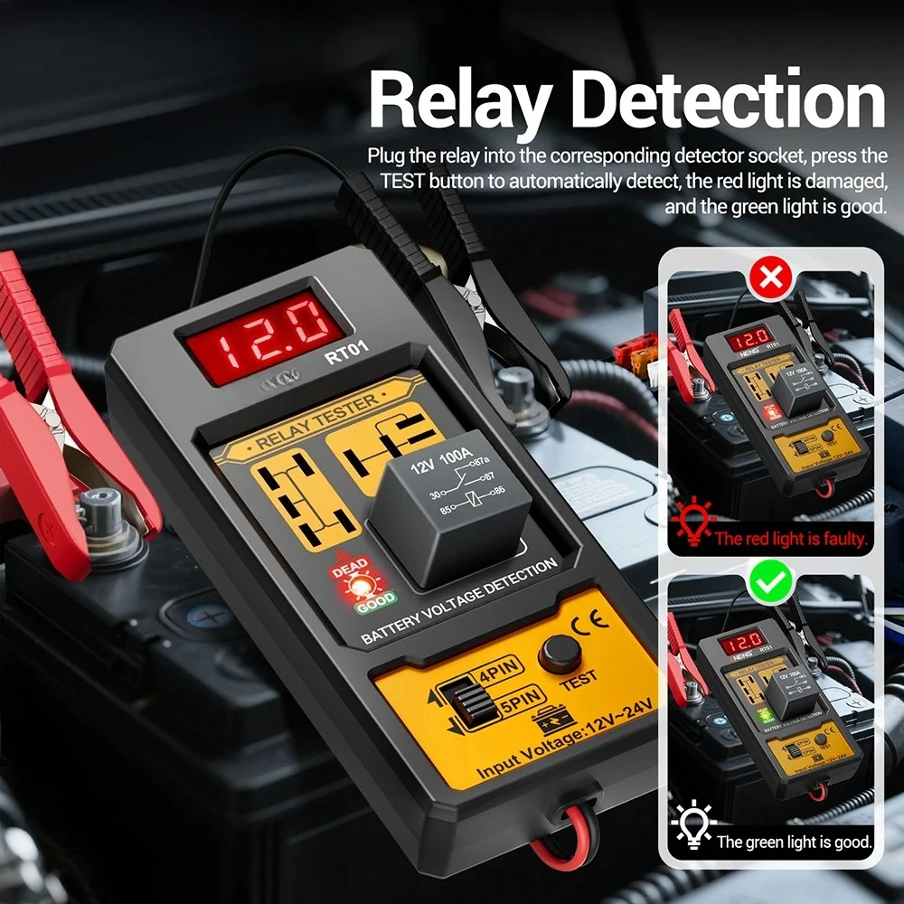 11-25V Relay Detector RT01 Digital Universal 4/5 Pins Car Battery Vehicle Detection Digital Display Voltage Battery Tester