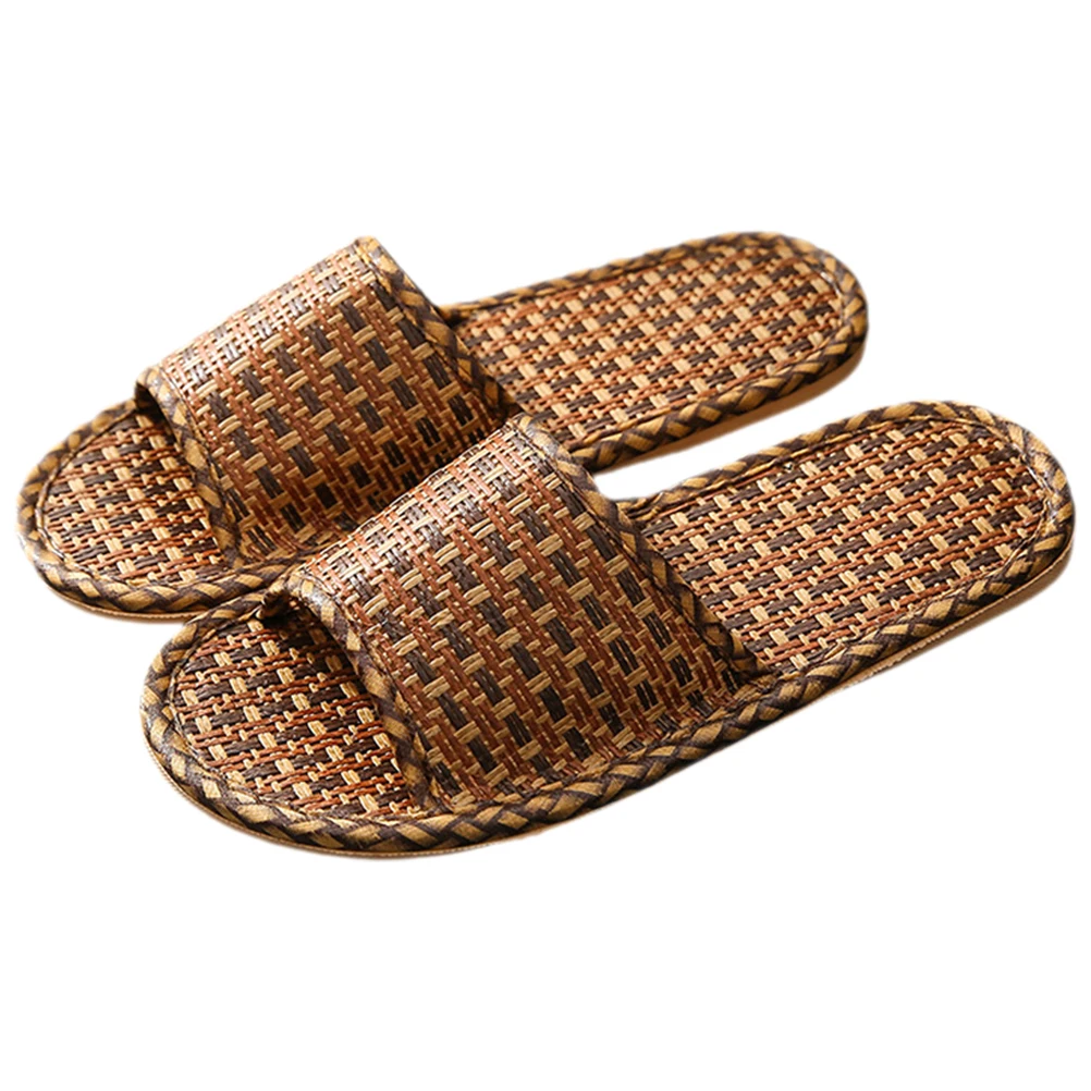 

Wicker Straw Woven Slippers PVC Sole Indoor Outdoor Shoes Deep Brown 37/38 Size House Guest Mens Comfort Summer