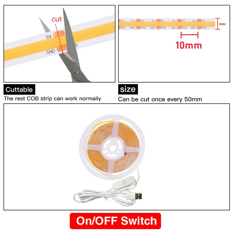 LED Sewing Machine Light Strip Kit 400LEDs/M White USB 5V Powered With Switch Lighting Strips for Cabinet Kitchen Bedroom