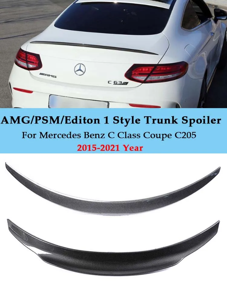 For Mercedes Benz C Class Coupe C205 Boot Rear Trunk Spoiler Deflector  AMG PSM Style Carbon Fiber Gloss Black 2015-2021