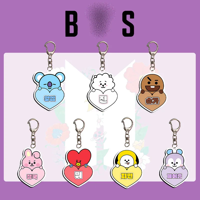 BTS BT21 Name Tag Keychain Accessories Surrounding Stars Y2k Fashion Toys Anime Frind Kawaii Personalized Gifts Cute Cartoon