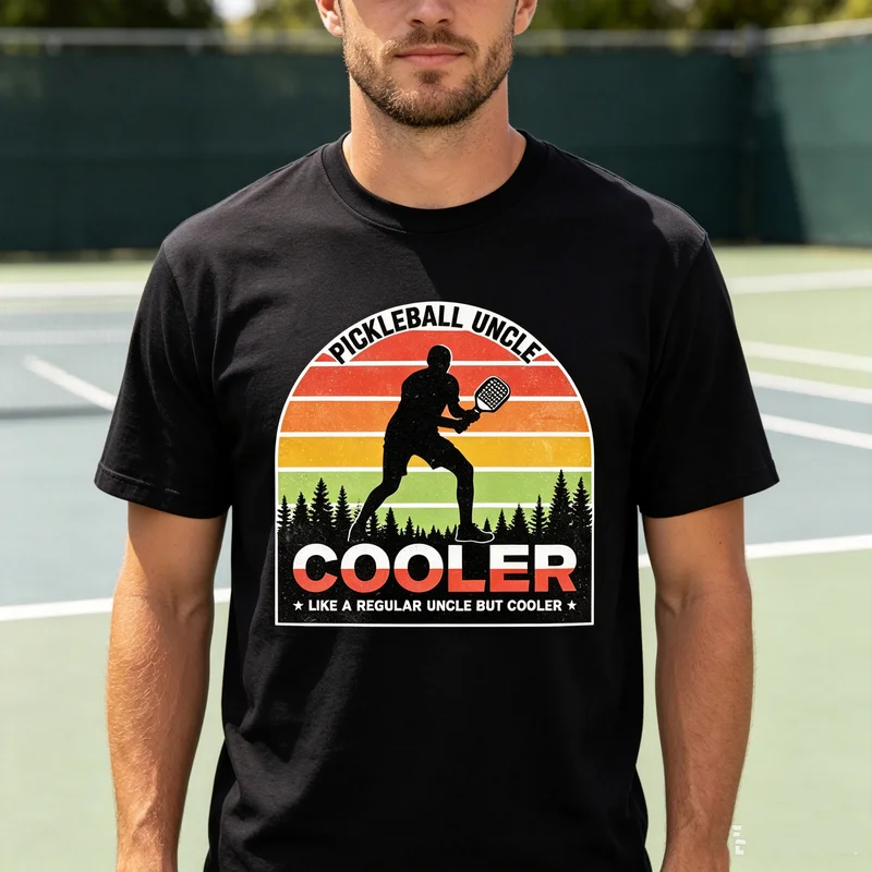 Pickleball Uncle Cooler T-Shirt Vintage Sunset Sport Graphic Tee Casual Short Sleeve Shirt for Men Gift Streetwear Player Lover