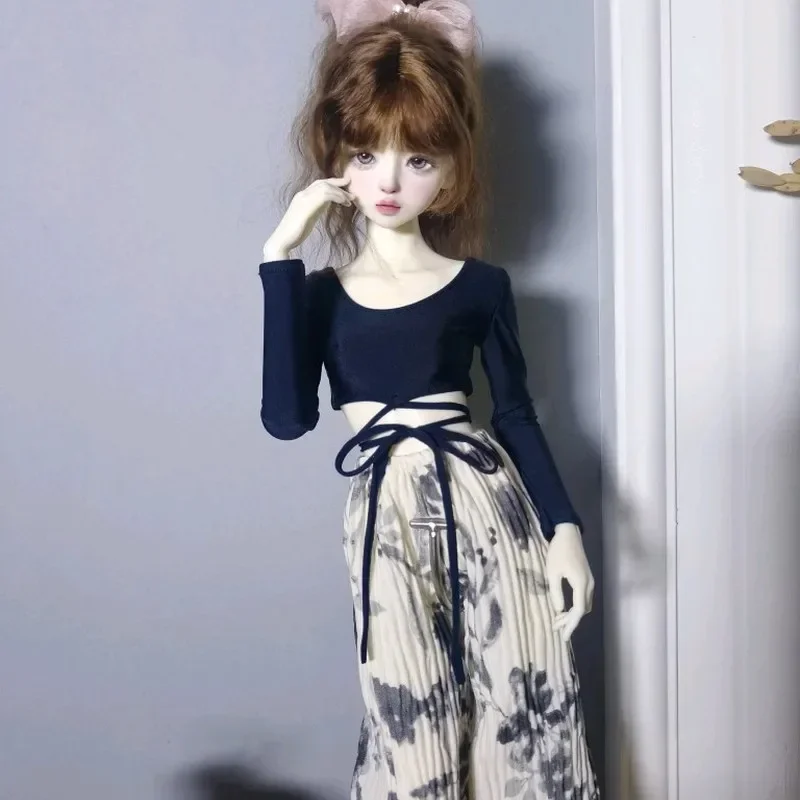 (ที่กําหนดเอง) 45/60 ซม.ตุ๊กตาเสื้อผ้าสําหรับ 1/4 1/3 ตุ๊กตา Bjd Tie แขนยาว Slim Top สไตล์โบราณกางเกงขากว้างตุ๊กตาอุปกรณ์เสริม