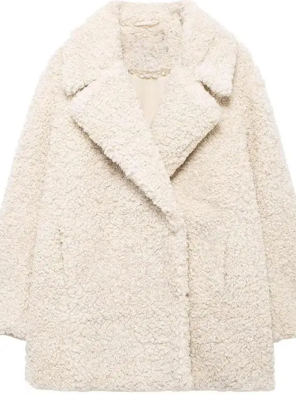 

Autumn Winter New Women's High-End Artificial Fur Effect eepskin Coat Long Sve Suit Collar Medium Length k Color