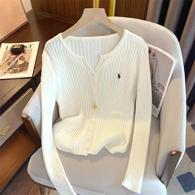 

YuooMuoo брендовые модные вязаные топы, новинка 2025, Y2K, кардиганы с длинными рукавами и вышивкой, свитера, корейская мода, уличная одежда, женские рубашки