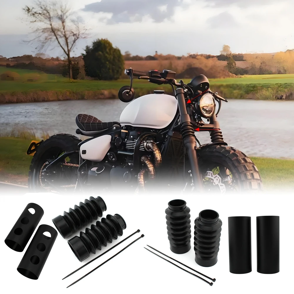 

Motorcycle Upper/Lower Front Fork Shock Absorber Cover Protective Sleeve FOR Triumph Bonneville Bobber Blackfront