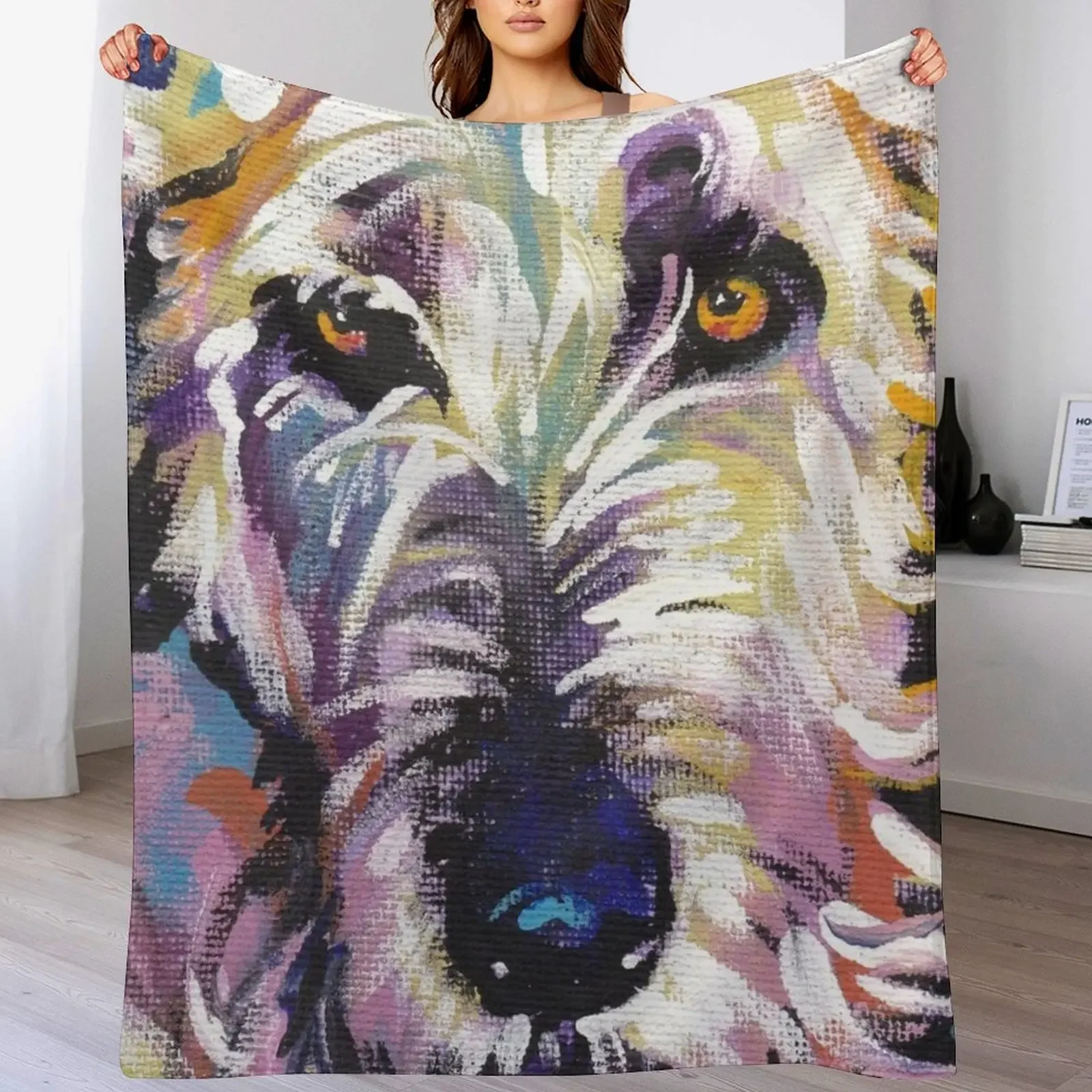 Irish Wolfhound Dog Bright colorful pop dog art Throw Blanket Multi Purpose Soft Warm Blanket for Home Travel