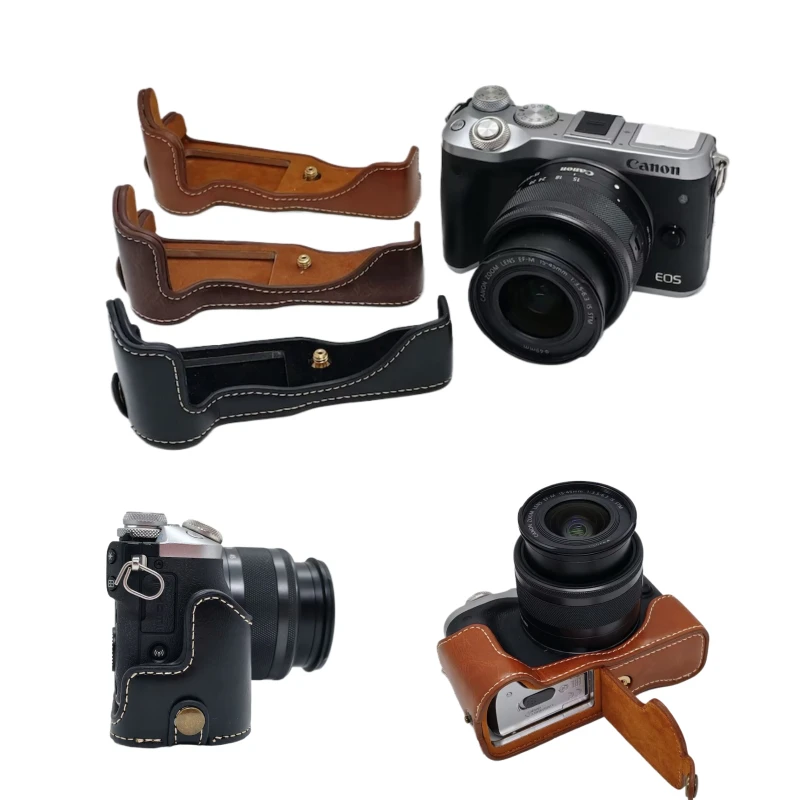 PU Leather Protective Half Body Cover For Canon EOS M6 EOSM6 Camera Half Case
