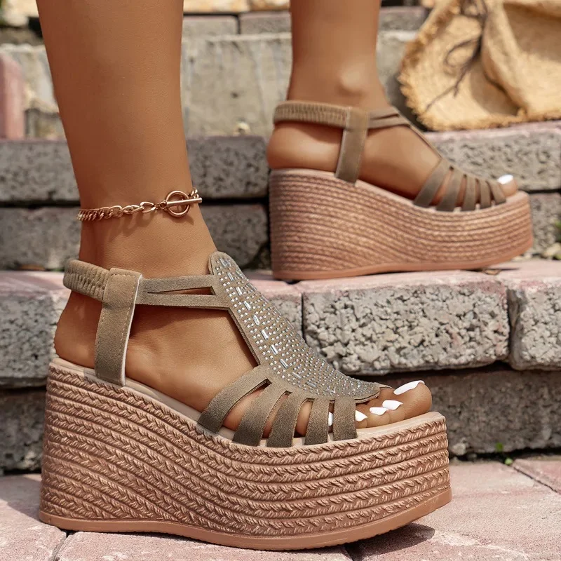 Summer Platform Shoes for Women New Roman Open Toe Elastic Band Women\'s Wedges Sandals Outdoor Casual Women\'s High Heel Sandals