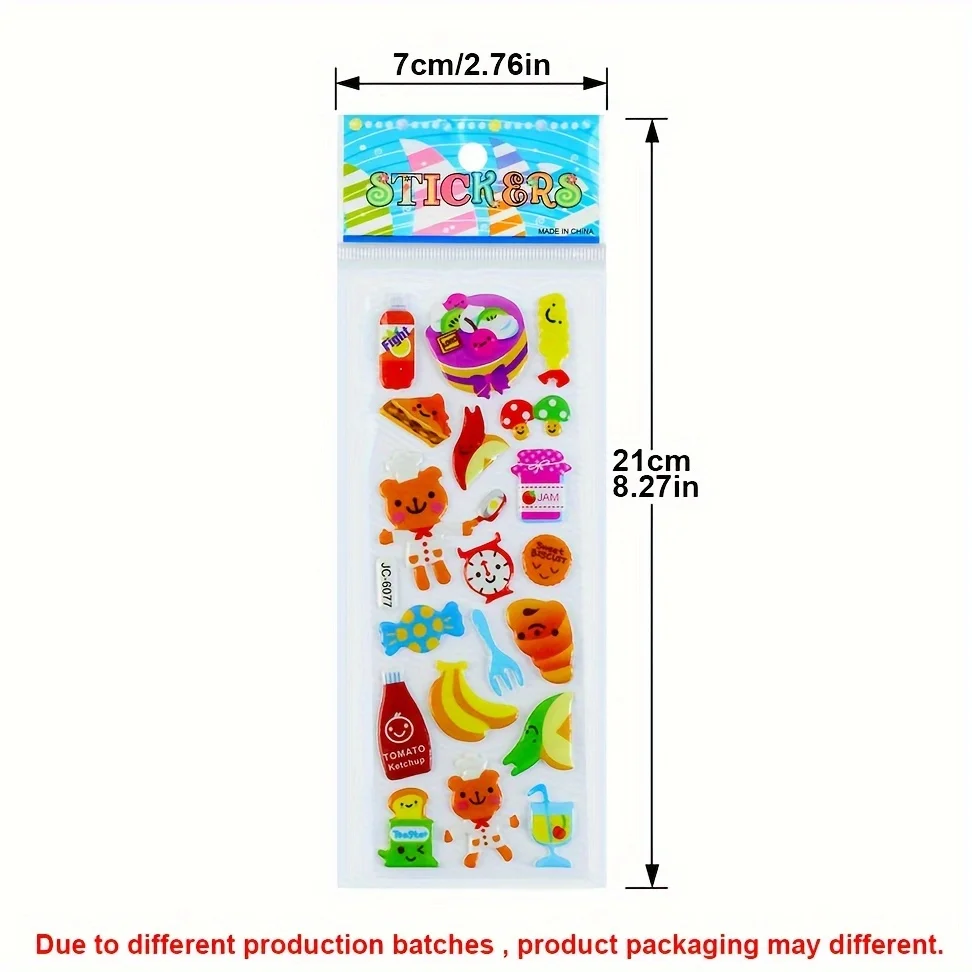 6pcs Food Stickers 3D Puffy Cartoon Cake Stickers For Diy Craft Scrapbook Notebook Label Party Decor Refrigerator ZSY