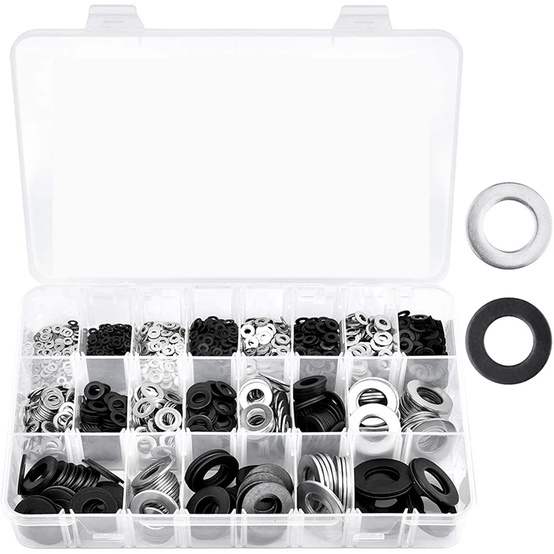 

Flat Washers - 1300Pcs Flat Washers 10 Sizes Stainless Steel Flat Washers And Lock Washers Washer Assortment Set