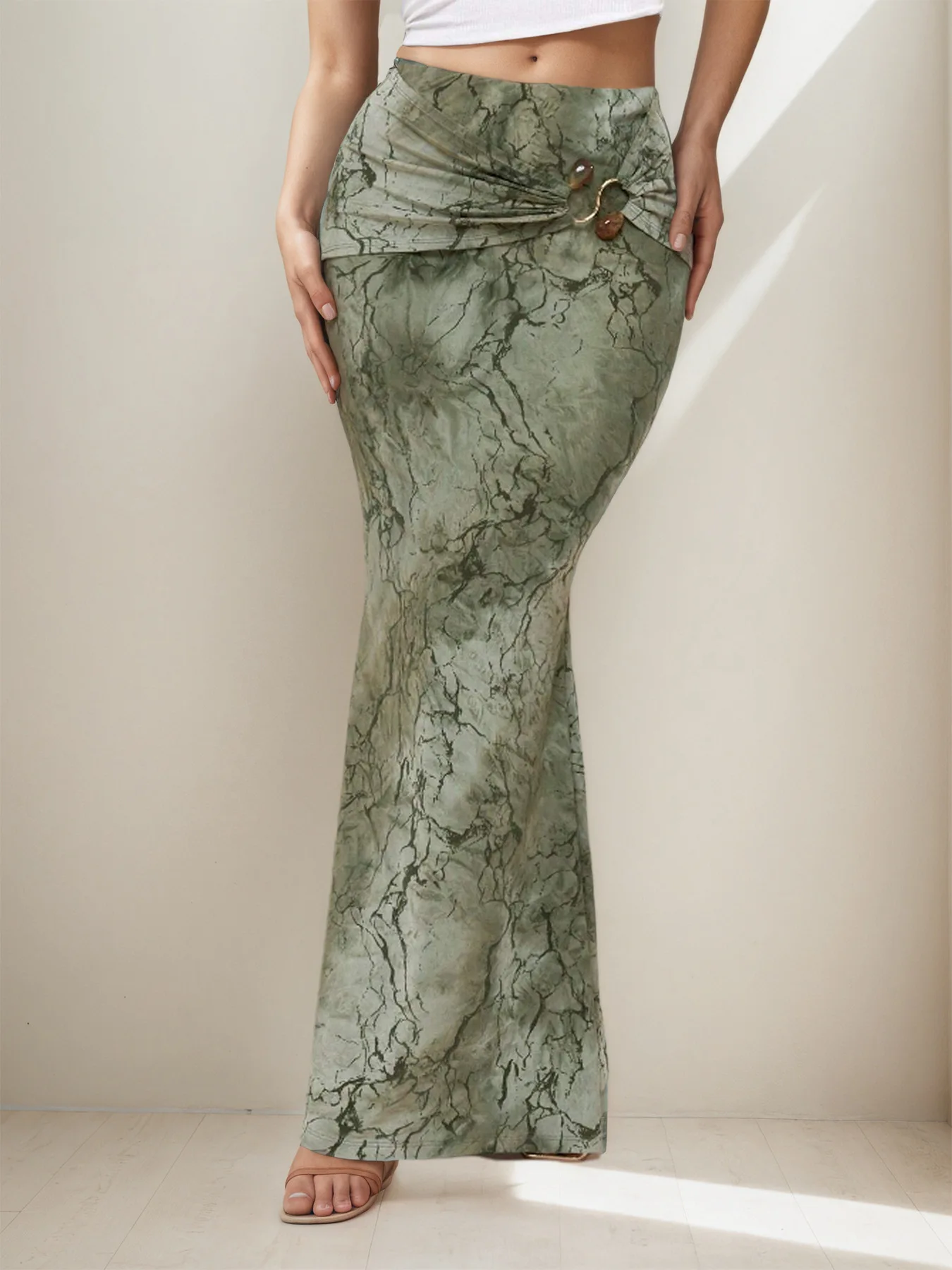 Gtpdpllt Elegant Floral Print Long Skirt Vintage Low Rise Skinny Long Skirts For Women Autumn All-match Skirts Lady Y2K Clothes
