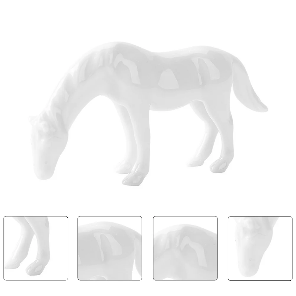 Mini Figurine Ceramic White Trim Ornament Miniature Micro Horse Foal Animals Toy