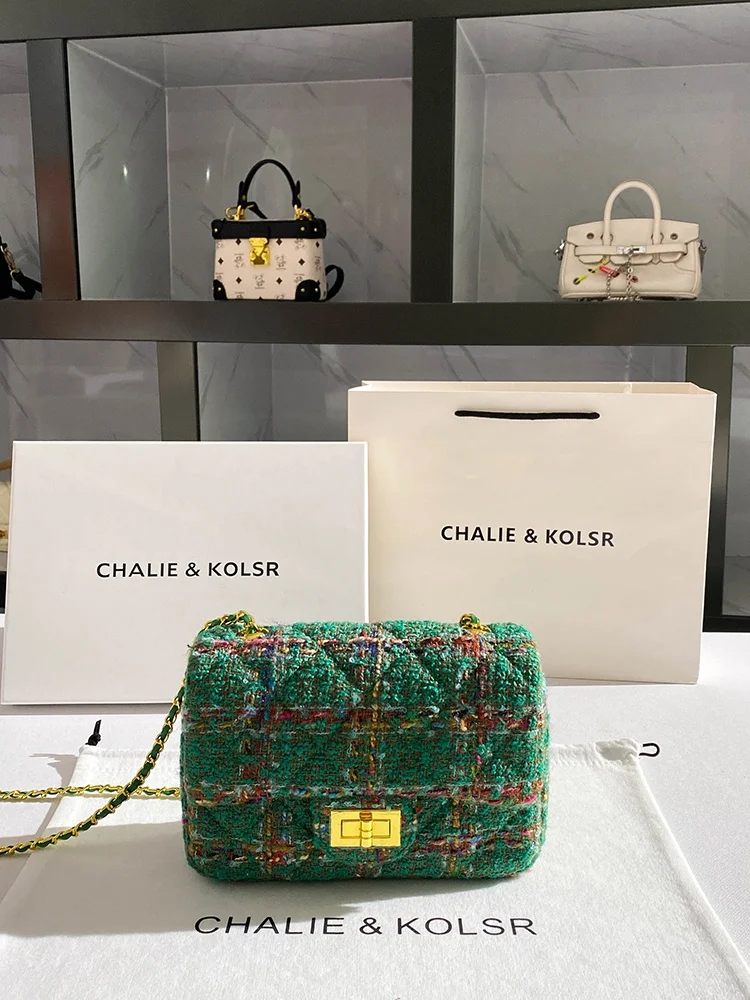 

CIE&KOLSR Woolen Chain Link oulder Bag Women's Faion Small Square Bag Casual Lo Bule Closure Soft Polyester