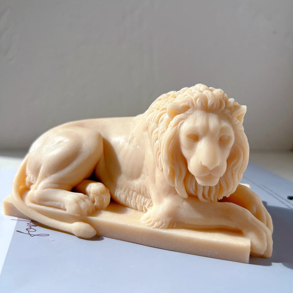 3D Animal Statue Silicone Mould Charm Lying Lion Sculpture Minimalist Home Decor Desk Ornament Silicone Candle Mold