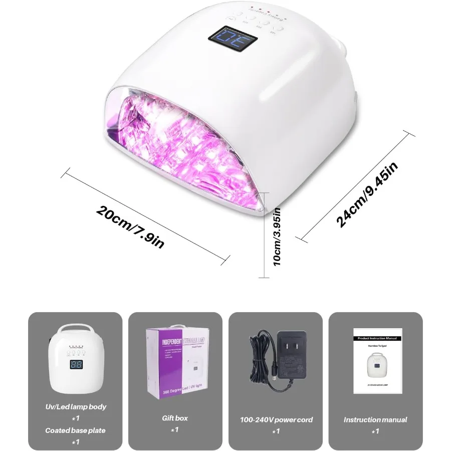 업그레이드된 전문가용 충전식 UV LED 네일 램프 (4가지 타이머 설정 및 긴 배터리 수명, 빠른 건조 및 전기 도금 기능 포함)