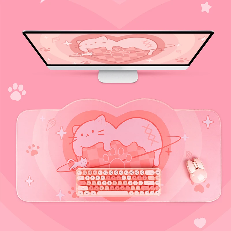 XXL Large Kawaii Gaming Mouse Pad Cute Pastel Pink Cat Desk Mat Gamer Keyboard Game Mouse Pad Laptop Desk Accessories