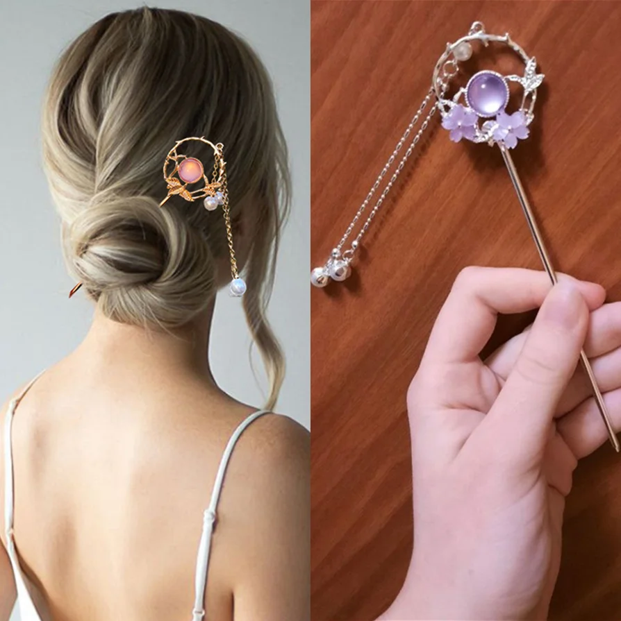 bride Chinese Style Hair Sticks Vintage Metal Chopstick Women Hairpins Hair Clip Pin Headwear Wedding Hair Jewelry Accessories