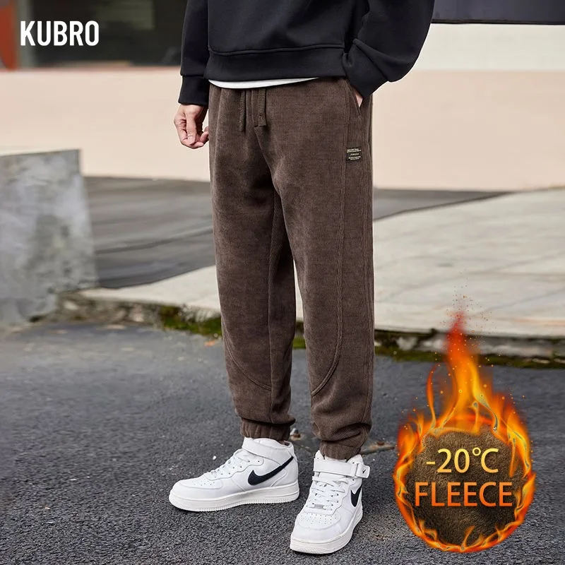 

Autumn and Winter European Cotton Fleece Thickened Loose Straight-leg Tight-fitting Men's Trousers Men's Business Fleece Plush