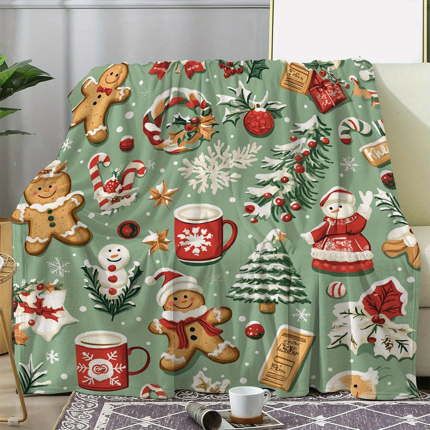 Christmas Trees Pattern Print Flannel Blanket Soft Warm Afternoon Nap Suitable For Sofa Offices Camping Travel Versatile Blanket