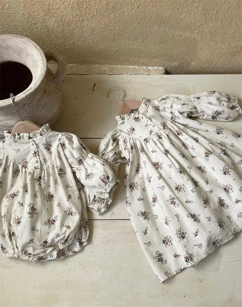 Sisters Clothes Spring Autumn Toddler Long Sleeve Baby Cotton Floral Dress Newborn Girl Dress Baby Girl Cute One-piece
