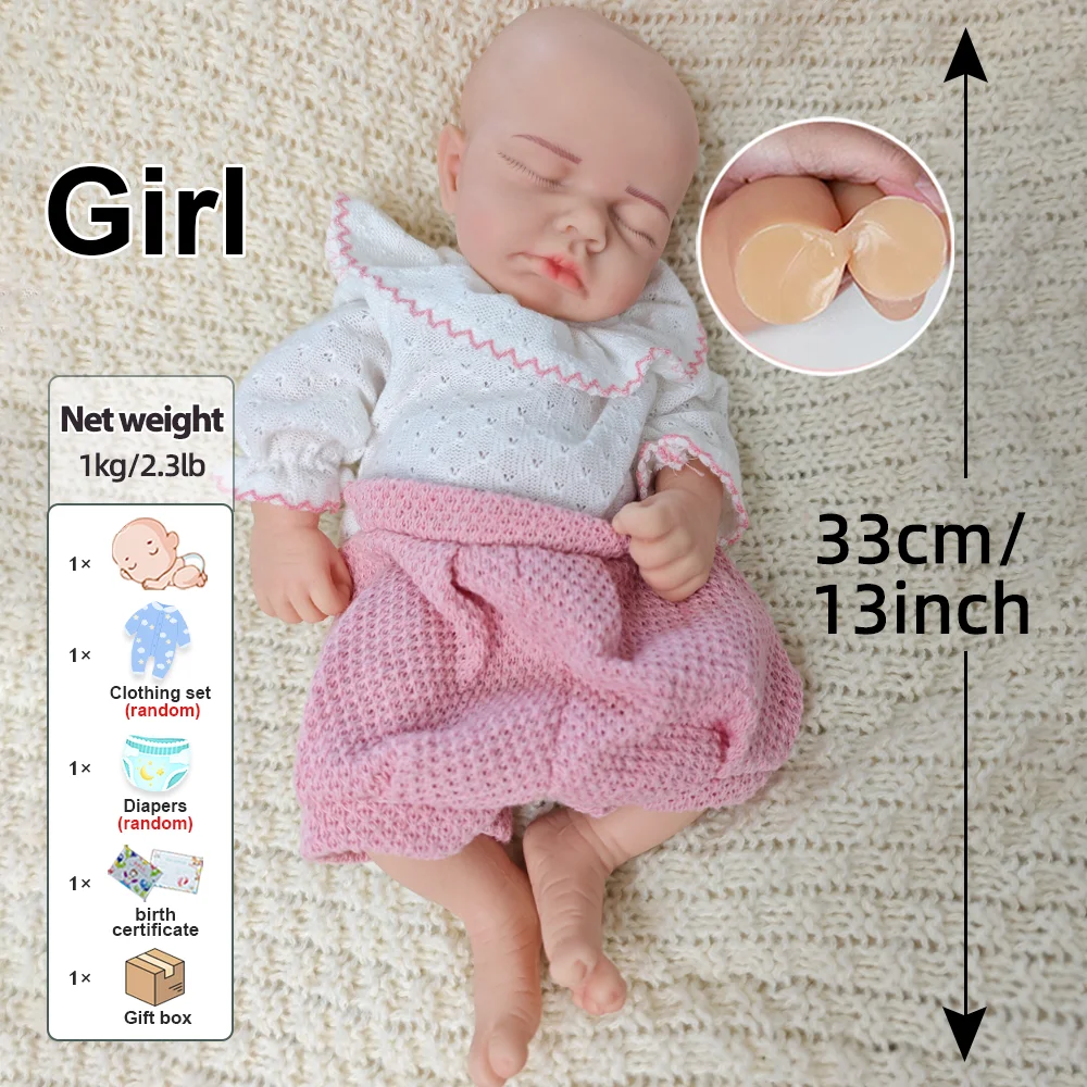 13-calowa silikonowa lalka odrodzona ręcznie malowana śpiące oczy realistyczna lalka noworodkowa dla sztuki kolekcjonerska idealny prezent świąteczny dla dzieci