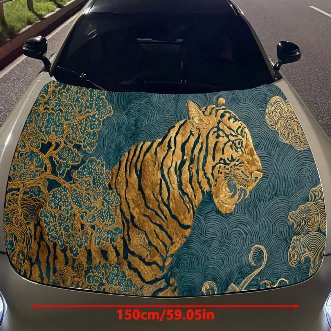 Gilded Chinese-Style Detailed Painting of a Tiger Car Hood Vinyl Stickers Car Surface Protection Decal Car Decoration Cover Viny