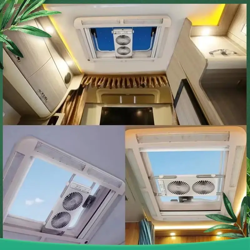 (NEW) 12V DC Rv Silent Roof Fan Portable Fan Removable Bed Car Mute Two-Way Exhaust Fan Car Sunroof Row Radiator Cooling