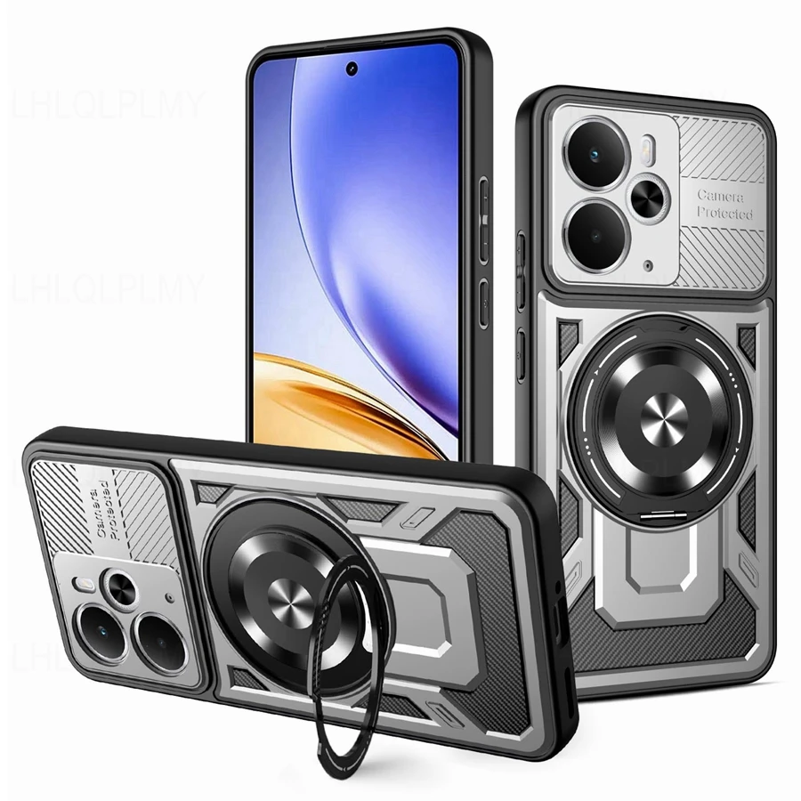 حافظة هاتف مغناطيسية جديدة مضادة للصدمات لعام 2025 لهاتف OPPO Reno 13 13F Reno13 F A5 Realme 14 Pro Plus 5G 14T 14X C75 مع غطاء حلقي